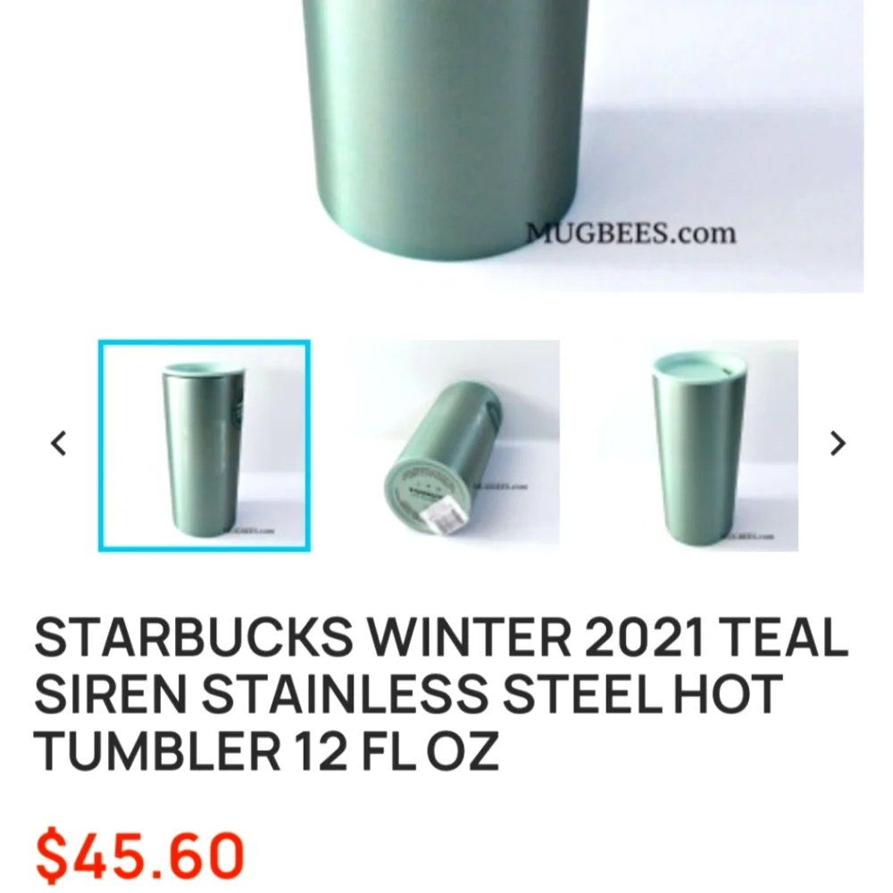 NWT STARBUCKS  TEAL SIREN STAINLESS STEEL TUMBLER 12 FL OZ.